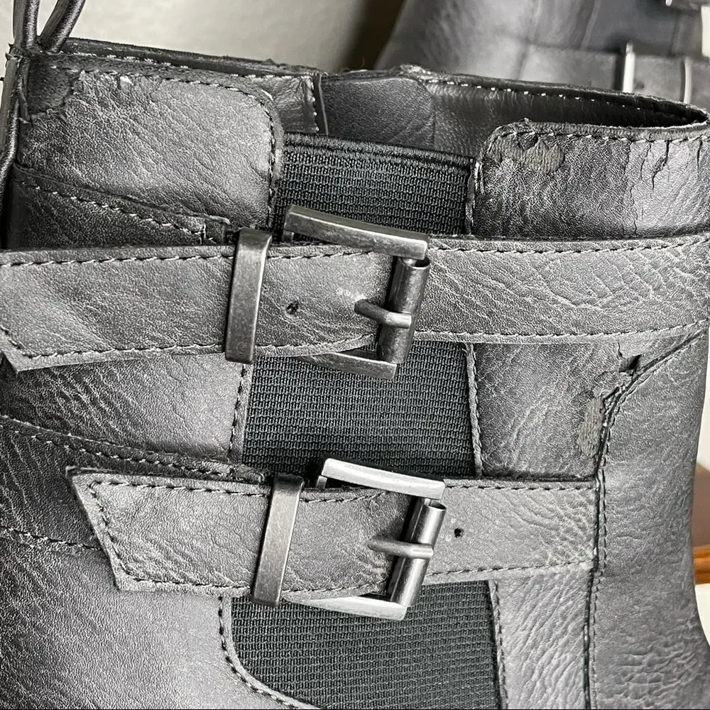 Zigi Soho Gray Kastle Chelsea Double Buckle Chunky Heel Ankle Boots Size 7.5